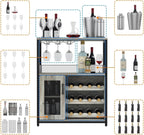 Amyove Wine Bar Rack Cabinet with Detachable Wine Rack, Bar Rack with Glass Holder, Small Sideboard and Buffet Cabinet with Mesh Door, Grey