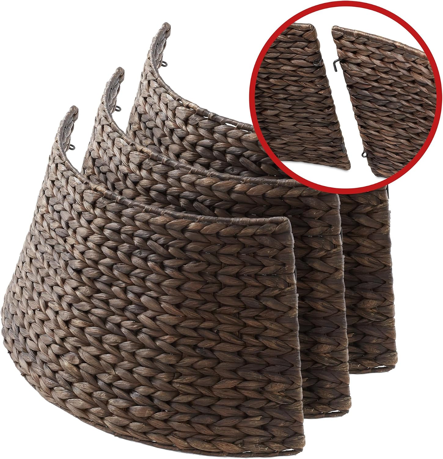 Casafield 24-Inch Christmas Tree Collar, Woven Water Hyacinth Tree Base Cover with Cord Cut Out, Espresso