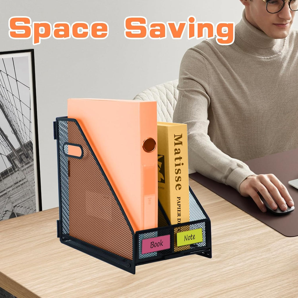 2 compartments metal file racks metal Mesh Desktop Organizer for Desk,Storage Binder Organizer for Office Home School