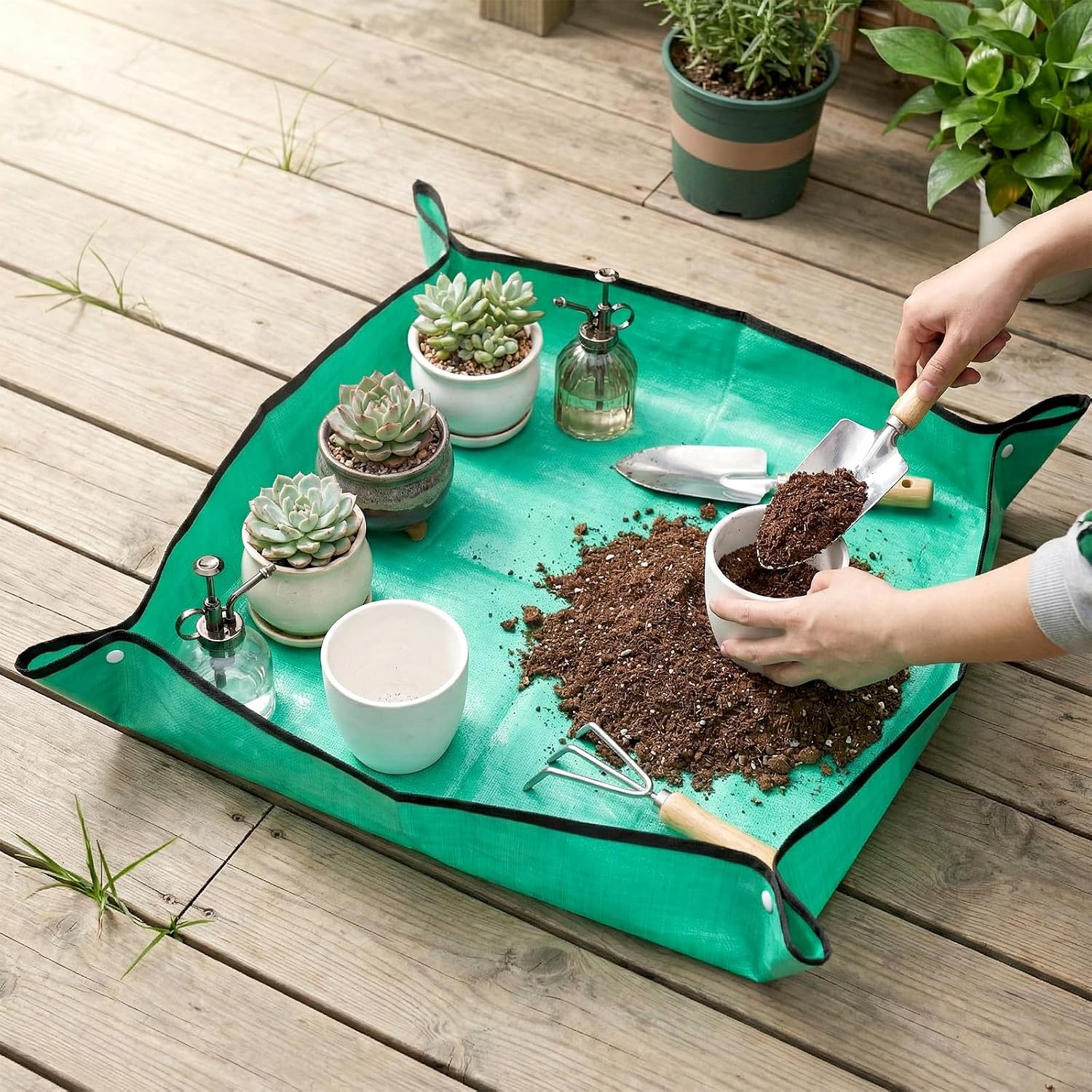 2 Pcs Repotting Mat, Waterproof Plant Repotting Mat Foldable Gardening Mats Large Transplanting Mats for Indoor Outdoor Garden Plant Care(39.3"x29.5",25.9"x25.9")