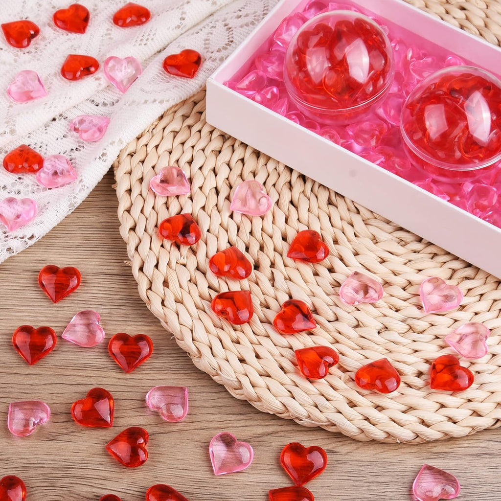 TUPARKA 210 Pcs Acrylic Hearts Red and Pink Acrylic Hearts Ornaments for Table Decoration/Vase Fillers/Home Decoration in Valentines or Wedding Day
