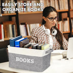 Lukeline Book Storage Baskets for Organizing, 15.5 x 11.6 x 9.4 Storage Basket for Books Cookbook and Recipe, Collapsible Storage Bin, Decorative Baskets for Home, Shelves, Classroom (BOOKS)