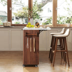 weselon 47" Mobile Kitchen Island with Storage & Drop Leaf, Rolling Kitchen Cart on Wheels with 2 Drawers, Adjustable Shelves, Towel Rack & Hooks, Faux Marble Top Island Table for Kitchen (Walnut)