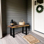 Rustic Live Edge Solid Wood Bench 32" x 14" x 17" Height Handmade Farmhouse Entryway Bench Living Room Dining Room Bedroom Hallway Office Vintage Dark Brown Acacia Accent Bench Seat