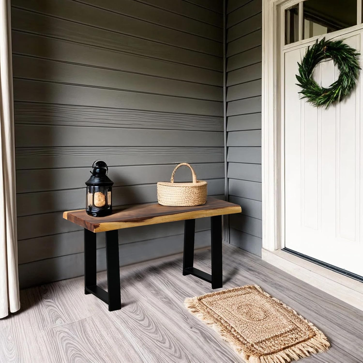 Rustic Live Edge Solid Wood Bench 32" x 14" x 17" Height Handmade Farmhouse Entryway Bench Living Room Dining Room Bedroom Hallway Office Vintage Dark Brown Acacia Accent Bench Seat