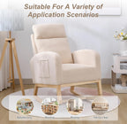 Nursery Rocking Chair with Solid Wood Legs, Glider Chair for Nursery with Side Pocket, Rocker Armchair for Living Room Bedroom (Beige, Teddy)