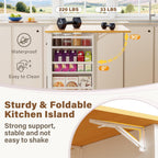 YESHOMY Kitchen Island on Wheels with Trash Cabinet, 56" Mobile Cart with Drop Leaf and Drawers, Rolling Portable Table with Spice Rack & Towel Holder for Dining Room, White & Oak