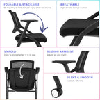 2 Pack Stackable Conference Room Chairs with Wheels and Paddle, Ergonomic Mesh Back and Arms for Meeting, Conference, Reception, Training Room & Home Office Desk Folding Chairs