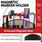 Magnetic Dry Erase Marker Holder for Whiteboard, 5 Slots Metal Pen Holder with Strong Magnets, 10inch Large Capacity Storage Basket Organizer for Office, School and Home (Black)