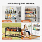 Mystozer 16.9 Inch Wide Large Capacity Magnetic Spice Rack for Refrigerator,6 Pack Metal Fridge Shelf Spice Rack Organizer Refrigerator Organizer Kitchen Spice Organizer Spice Storage(Black)