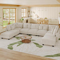 LLappuil 137" Modular Sectional Sofa with Storage, 9 Seater Corduroy U Shaped Couch with 9 Throw Pillows, Convertible Sofas for Living Room, Pet-Friendly, Scratch Resistant, Reconfigurable, Beige