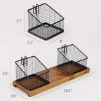 HTB Tea Organizer for Tea Bags, Tea Bag Holder with Acacia Wood Stand and 3 Removable Metal Basket for Sugar Packets, Sweeteners, Creamers for Cabinet, Countertop