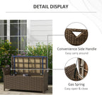 Weather-Resistant PE Rattan Bench 43.25x17.75x20.25in w/Dark Blue Cushion, 29-Gallon Enclosed Storage, 352lb Static Load, Garden Durable