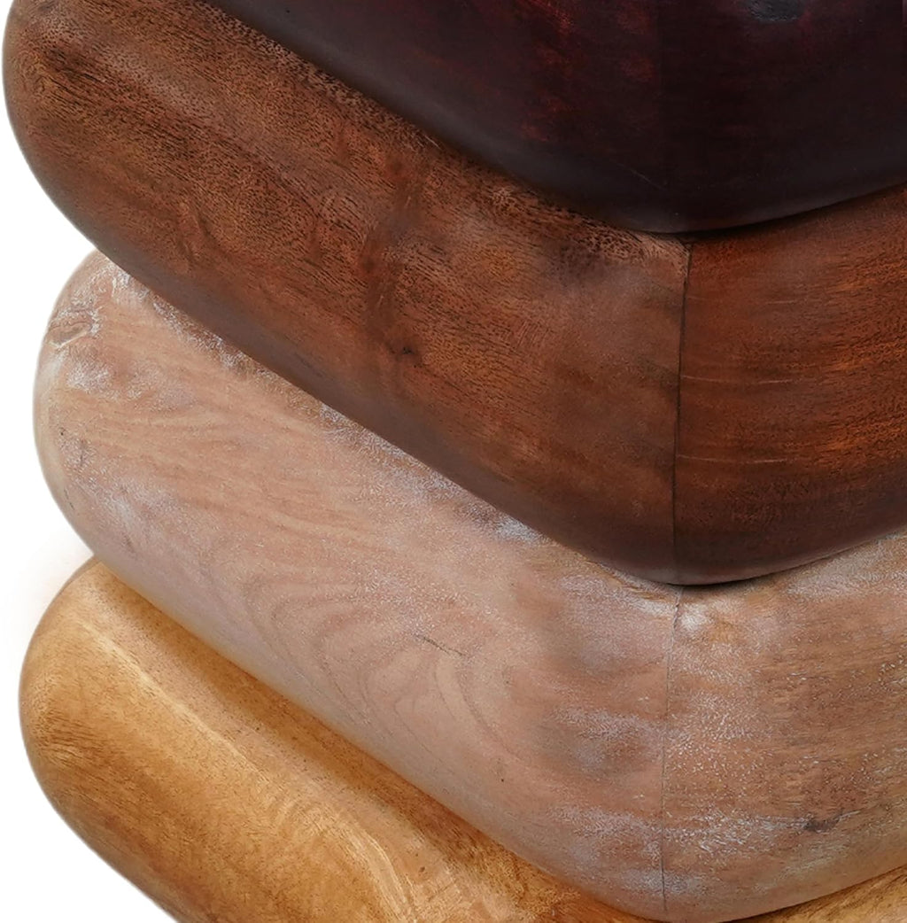 Zyra 18 Inch Side End Table, Sculptural Stacked Design, Mango and Acacia Wood Artisanship, Brown Finish, Modern Accent Table for Living Room, Bedroom, Entryway and Home Decor Display