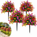 LWW Artificial Outdoor Plants, UV Resistant Faux Flower Topiary Balls with Ground Stakes, 22 Inch Realistic Fake Greenery Bushes, Waterproof Fade Resistant, Porch Garden Yard Patio Decor(4 Pack)