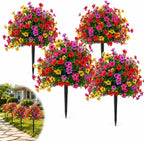 LWW Artificial Outdoor Plants, UV Resistant Faux Flower Topiary Balls with Ground Stakes, 22 Inch Realistic Fake Greenery Bushes, Waterproof Fade Resistant, Porch Garden Yard Patio Decor(4 Pack)