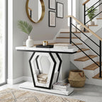 senlin Sofa Table 47.3 Inch Narrow Console Table with Openwork Frame, Industrial Entryway Table for Hallway, Rustic Wood and Metal, Adjustable Leg Pads, Easy Assembly（White Marble Texture）