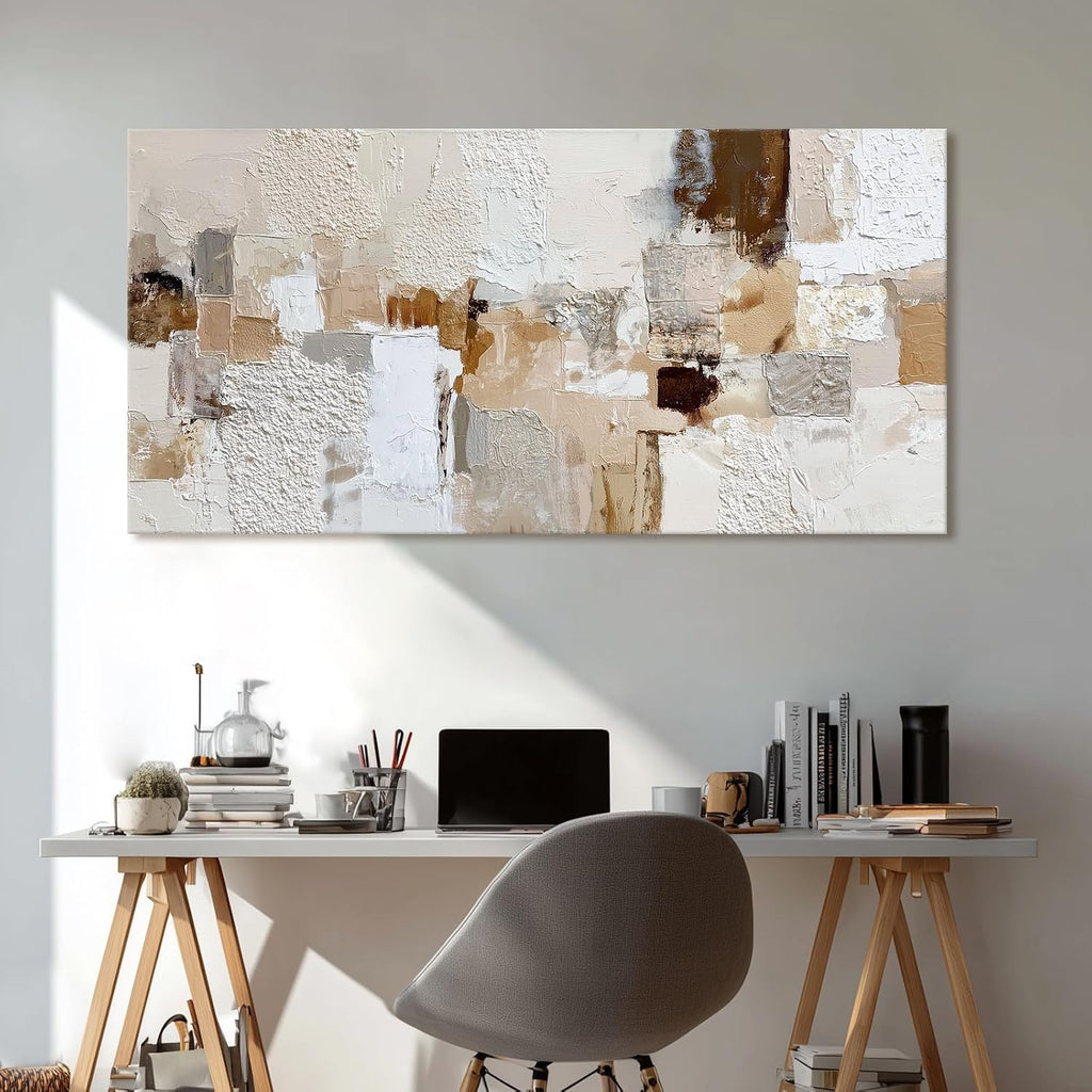 Azatyam Neutral Abstract Wall Art for Living Room Decor Modern Brown Minimalist Canvas Prints Artwork Picture Cream White Gray Brush Stroke Painting for Bedroom Dining Room Office Decor 20" x 40"