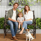39.7" Arched Back Garden Bench, Metal Outdoor Bench with Scalloped Butterfly Pattern Backrest, Heavy Duty Patio Loveseat with Armrests & Slatted Seat for Front Porch, Backyard, Lawn & Park, Black