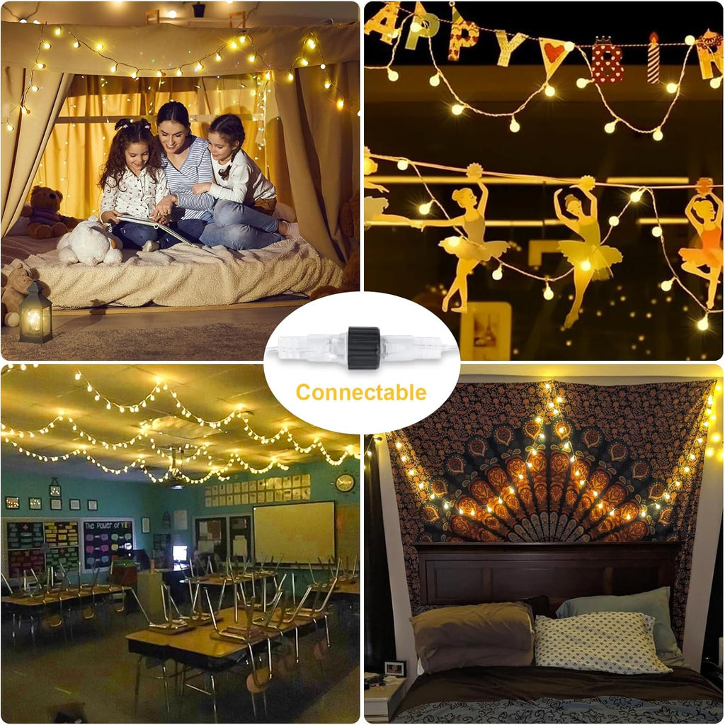JMEXSUSS 100 LED Connectable Globe String Lights Indoor Bedroom, 33ft Warm White Christmas Lights Plug in with Remote, 8 Modes Hanging Fairy Light Outdoor for Room Classroom Party Spring Home Decor