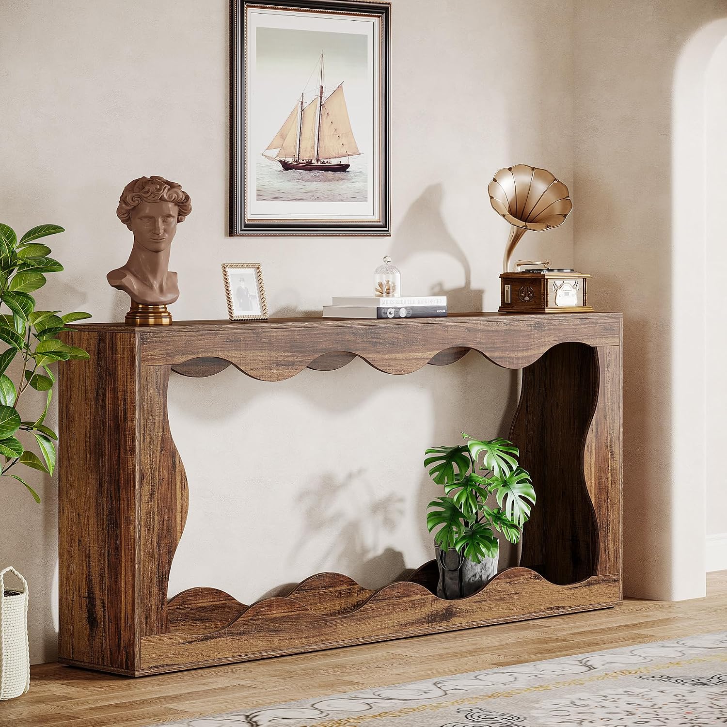 Tribesigns 63 Inches Farmhouse Console Table with Storage, Couch Table Behind Sofa, Long Entryway Sofa Station, Narrow Console Stand, Hallway Stand for Entryway Living Room, Brown