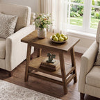 Solid Wood End Table, 2-Tier Small Side Table with Stable A-Frame, Farmhouse Narrow Nightstand, Rectangular Slim Accent Bedside Furniture for Small Spaces, Living Room, Bedroom