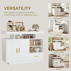 IRONCK Buffet Cabinet, Sideboard Cabinet with Power Outlet and LED Light, Modern Storage Cabinet with Drawer and Shelves, White