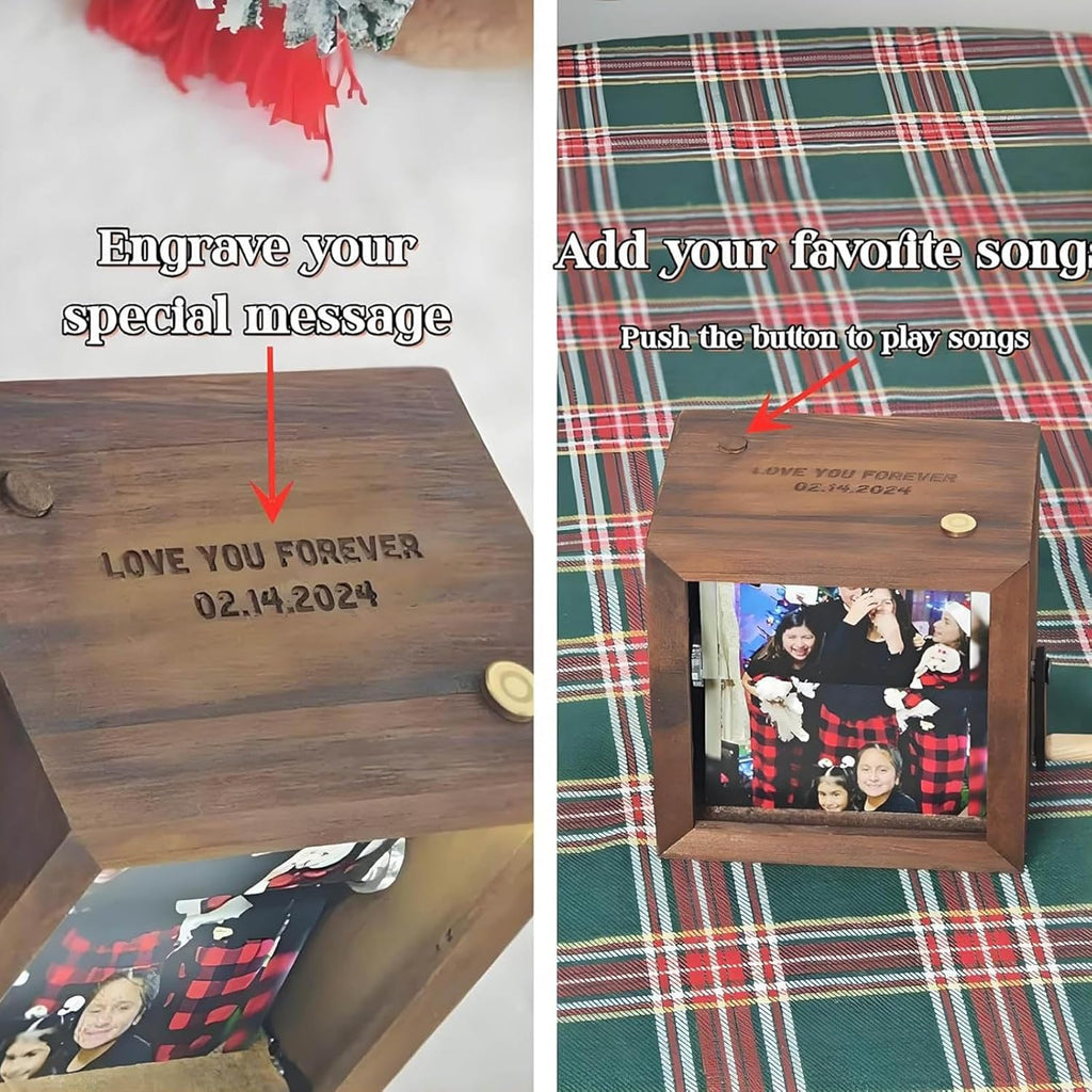 2026 Custom Photo Flip Book Frame For Mom Family Couple Hand Crank Flipbook Box Animation Machine Mechanical Photo Album Wooden Flip Book Gifts for Mothers Day Fathers Day Birthday (Black Walnut)