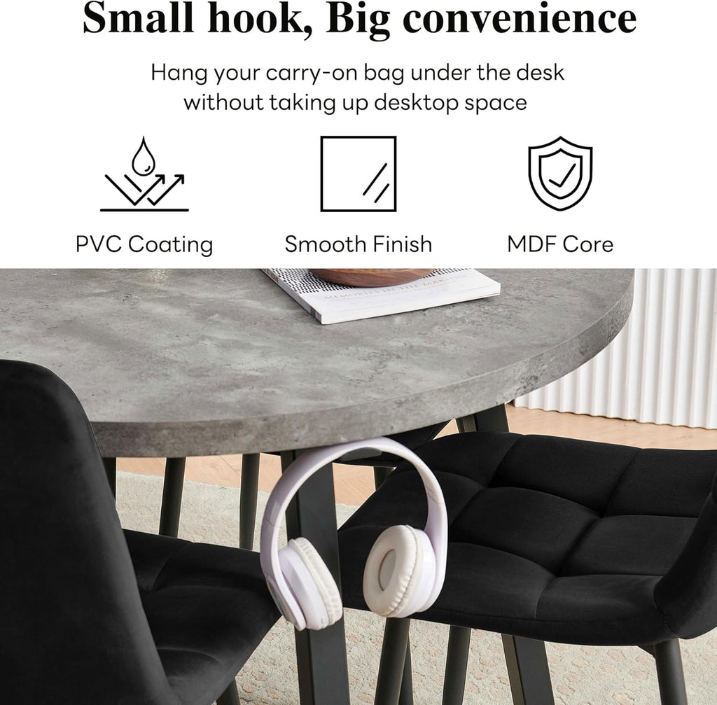 NORDICANA 5 Pieces Round Dining Table Set, 37 Inch Kitchen Table and Chairs for 4 Person, Space Saving Breakfast Nook Table with Black Velvet Upholstered Dining Chairs