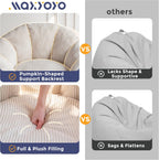 MAXYOYO Bean Bag Chair with Ottoman, Giant Pumpkin Lounge Chair for Adults | Oversized Bean Bag Chair with Footstool, Comfy and Lazy Lounge Boneless Chair for Dorm, Living Room, Bedroom, Beige