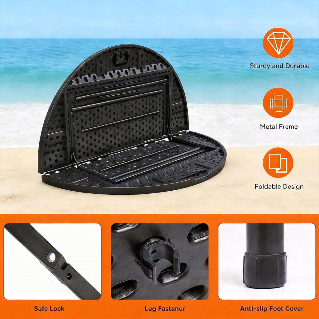 DWVO 48" Round Folding Table Black Heavy Duty Plastic Outdoor Indoor Portable Banquet Card Table with Thick Top and Strong Steel Frame for Picnic Camping Party Event Hosting Solutions
