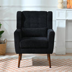 Modern Accent Chair Chenille Fabric Upholstered Tufted Side Chair Wingback Chair,Mid Century Reading Armchair with Waist Pillow Backrest for Living Room Bedroom (Black)