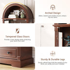 Dystler Curio Cabinet with Glass Doors, 72" Tall Arched Display Cabinet with Human Sensor Lights, 4-Tier Display Case for Collectibles Bookcase Living Room, Walnut