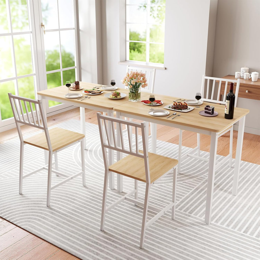 Yafylly Small Space 3 Piece Dining Table Set for 2, Compact Kitchen Table Set with 2 Chairs & Adjustable Feet, Modern Breakfast Nook Furniture for Apartment, Dorm, or Home, White