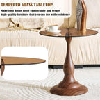 Round Side Table,Round Coffee Table, Small End Tables with Round Metal Frame,Tempered Glass Side Table,19.6 Inch Vintage Accent Table for Sofa, Bedside, Living Room, Bedroom, Patio(Brown)