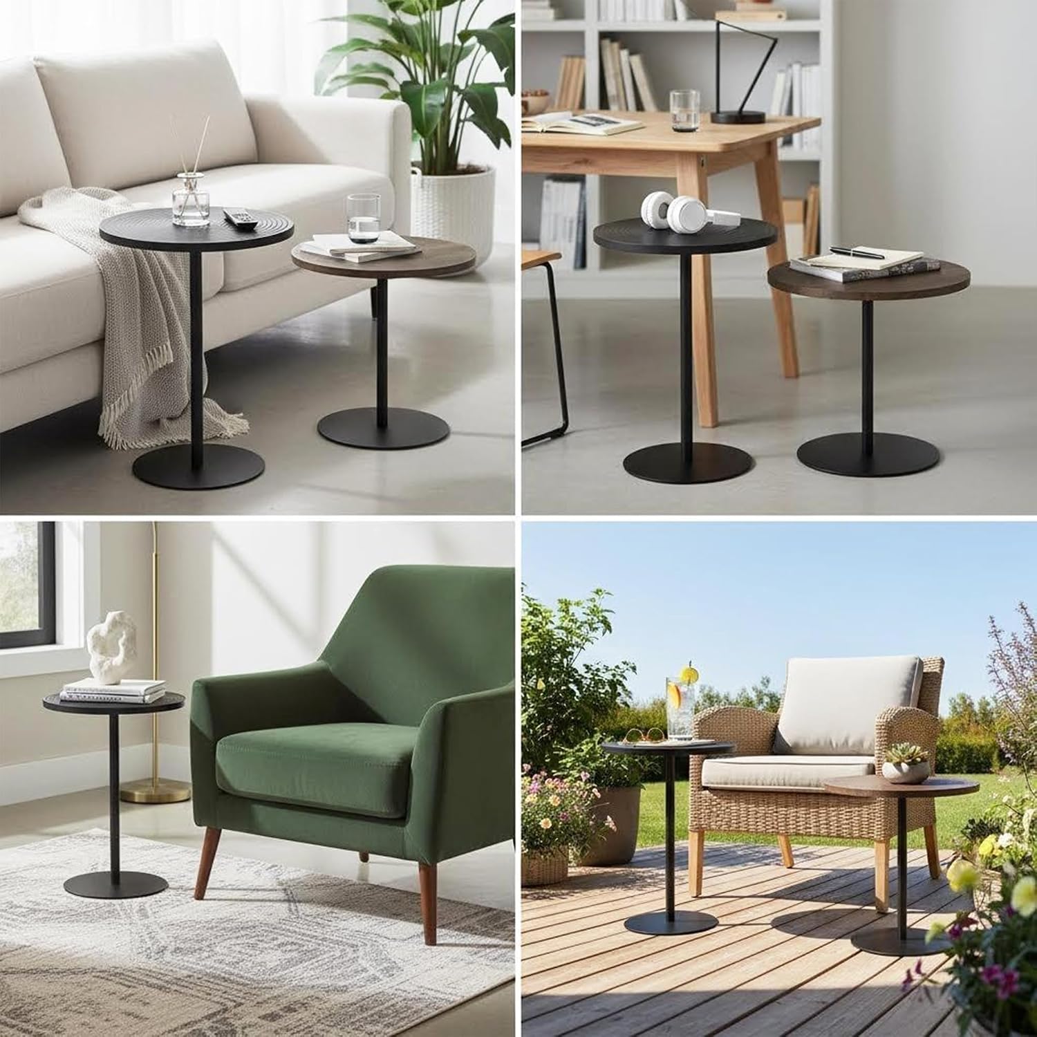 Martini Tables Set of 2, Small Round Drink Tables for Small Spaces, Modern Pedestal Accent Side Tables with Metal Base for Living Room, Sofa Side, Bedroom, Black & Walnut