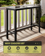 Crestlive Products Outdoor Bar Table, 43'' Rectangle Patio Counter Height Table High Pub Table with Waterproof Top and Sturdy Metal Frame for Balcony, Bistro, Garden, Backyard, Hot Tub(Black)