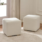 KINWELL 18.5" Wide Modern Square Boucle Upholstered Ottoman with Solid Wood Legs Set of 2, Cube Ottoman Multi-Functional Sofa Footrest, Extra Seating for Living Room, Bedroom, Fully Assembled (White)