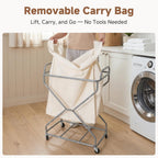 StorageWorks 2-Section Laundry Basket with Wheels, 160L Laundry Hamper with Removable Bag and Handles, Laundry Sorter Cart for Storage and Organizer, Beige
