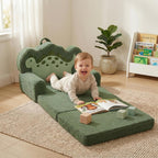 TinyPalsa Kids Couch, 2-in-1 Fold Out Sofa with Portable Handle, Comfy Lounger for up to 49" Tall, Green Dinosaur