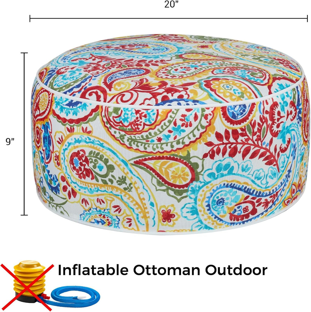 FUNHOME Inflatable Ottoman Stool D20xH9,Portable Round Pouf for Indoor/Outdoor Use,Foot Rest or Seating for Kids&Adults,Ideal for Camping or Home(Phoenix)
