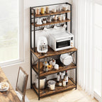 IDEALHOUSE 62in Kitchen Bakers Rack, 31in Coffee Bar Table 5 Tiers, Kitchen Microwave Stand with 6 s-Shaped Hooks, Open Storage Shelves for Spices, Pots and Pans, Rustic Brown