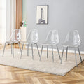 Clear Acrylic Dining Chairs Set of 4, Armless Modern Side Chairs with Transparent Seat, Ergonomic Backrest and Chrome Metal Legs, Ghost Style Kitchen Chairs for Dining Room, Living Room
