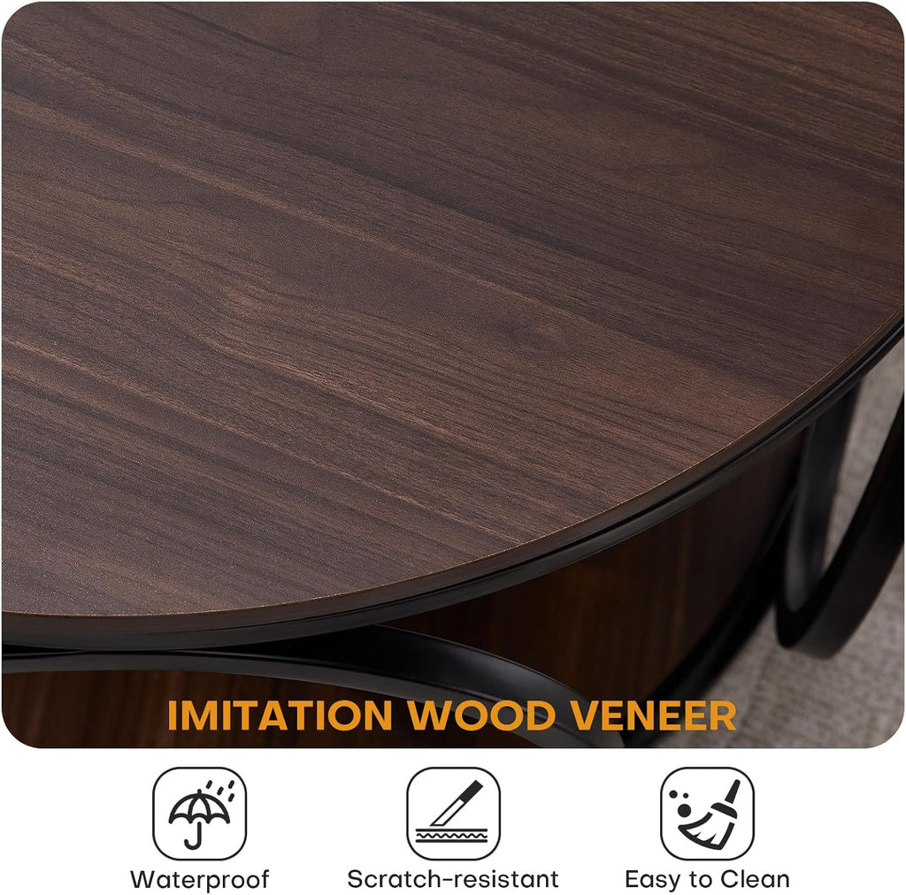 BECHAEO Small Side Table 19.7", 2-Tier Round Bedside Table with Storage, Wood Industrial Design End Tables for Living Room, Bedroom, Office, Bathroom, Dark Coffee