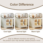 ChooChoo Farmhouse End Table with Charging Station, 24" Large Sofa Side Table with LED, Square Nightstand with Glass Barn Door, Bedside Table with Storage for Living Room, Beige（Cream and Brown