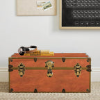 Rhino Trunk & Case Lux Faux Leather Trunk – Large 32"x18"x14" Storage Box, Coffee Table, End of Bed Chest, Entryway Storage Bench – USA-Made – Strong & Secure for Camp & Dorm – Antique Brass Hardware