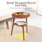 Bamboo Round Side Table, 2-Tier Small Space End Table with Storage Shelf, Mid-Century Modern Rustic Style Narrow Table for Living Room Bedroom Sofa Side