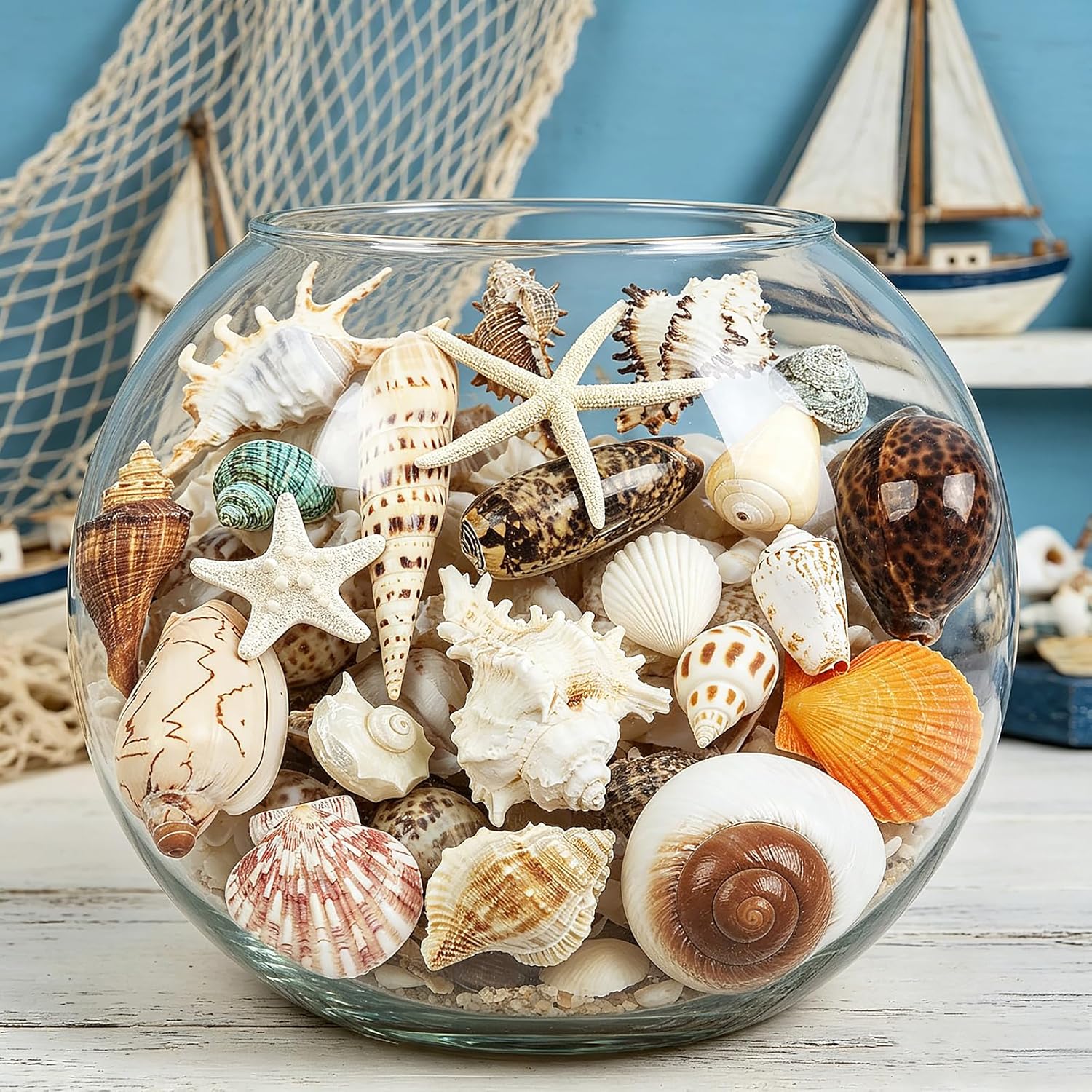 22 PCS Large Seashells Mixed Beach Sea Shells and Ocean Natural Starfish,Natural Colorful Sea Shells Starfish Up to 6.5 Inch, Perfect for Beach Theme Party Home Decor DIY Crafts Fish Tank Decorations