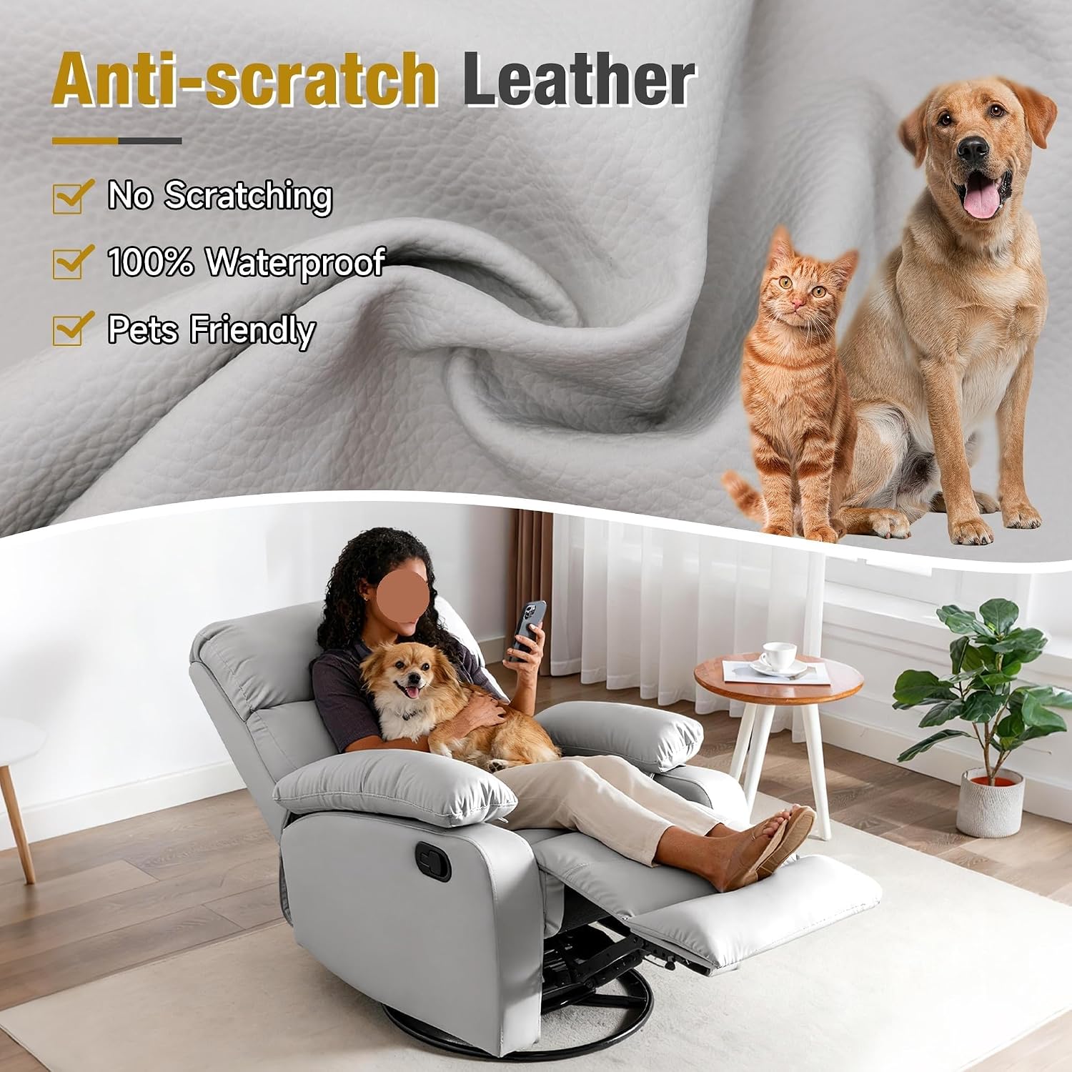 Swivel Rocking Recliner Chair with Thick Padded Armrests Comfortable Recliners Chairs for Small Spaces Living Room Bedroom Nursery