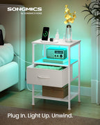 SONGMICS BELLAH Collection - Set of 2 Nightstands with Charging Station and App-Controlled Adjustable LED Lights, Bed Side Tables,1 Drawers, Cloud White and Snow White ULGS201W101S
